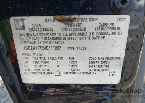 2004 Chevrolet Silverado 1500 Z71 z USA, uszkodzony, nr VIN 1GCEK19T24E117283